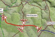 Vollsperrung der B414 zwischen Bahnhof Ingelbach (Abfahrt L265) und Müschenbach.